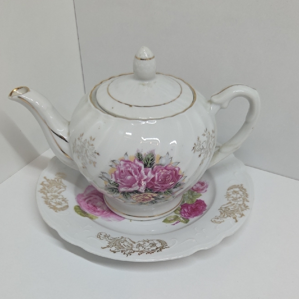 Floral White and Pink Teapot Set